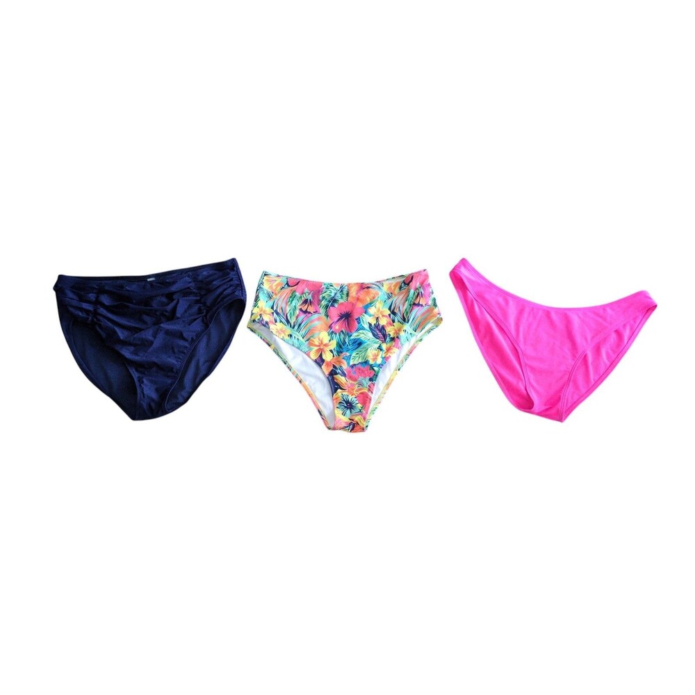 Lot of 3 Women's Bikini Swim Bottoms Navy Floral Pink Mix Match Set Size XL